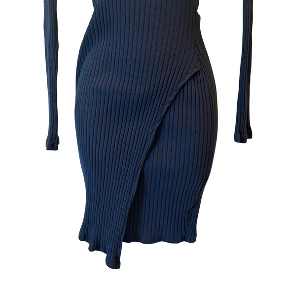 Navy Ribbed Wrap Bodycon Dress Long Sleeve Charlotte Russe Womens S USA - Picture 6 of 10
